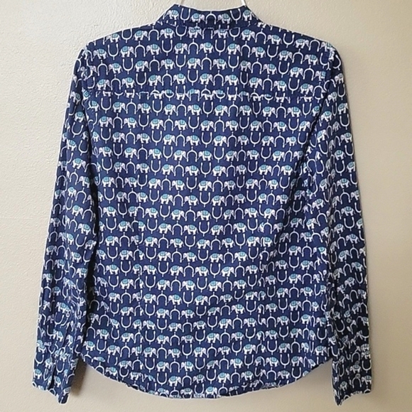 J. Crew Womens Perfect Slim Blue Elephant Print Button Front Shirt - Size 8 - Picture 5 of 7